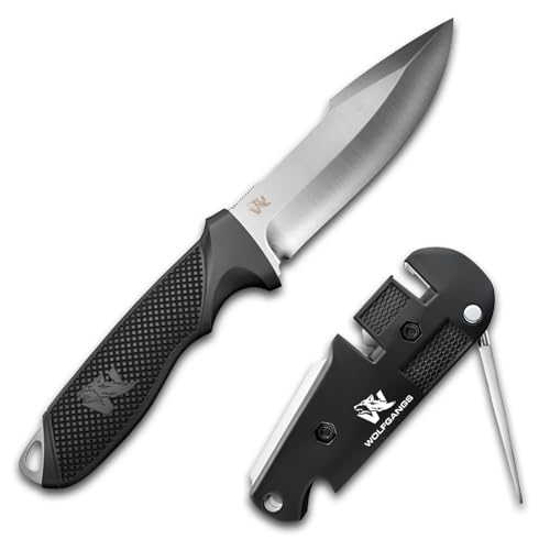 ODENWOLF W1 + Klingendoktor Set - Outdoor Messer feststehende Klinge mit Messerschärfer - Inkl. Scheide - Ideales Jagdmesser aus einem Stück D2 Stahl gefertigt - Premium Survival Messer (Silber) ODENWOLF W1 + Klingendoktor Set - Outdoor Messer feststehende Klinge mit Messerschärfer - Inkl. Scheide - Ideales Jagdmesser aus einem Stück D2 Stahl gefertigt - Premium Survival Messer (Silber)