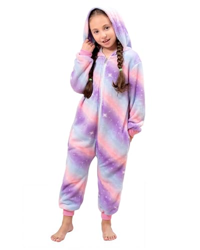 KAKU NANU Girls Onesie Kids Rainbow Onesie Fluffy Fleece Jumpsuit Toddler Sleepsuit Gifts for Girls Age 3 4 Years