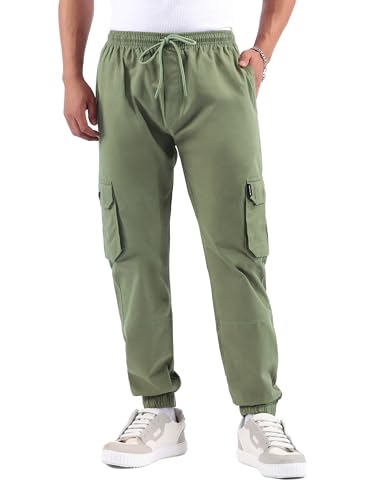 Image of Beyoung Cotton Regular Fit Heavy Gauge Cargo Joggers for Men | Ribbed Hem | Spacious Pockets | Track Pants | Elastic Waistband | Cargo for Men