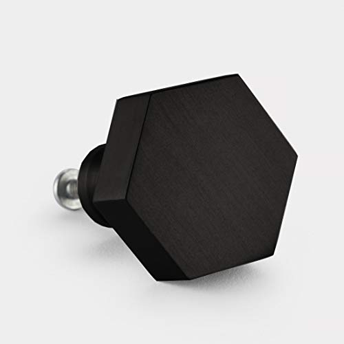 Pushka Home Luxe Moderne Laiton Brossé Hexagonal Noir Placard Pommeau de Porte Noir Poignée Commode avec Vis. Vendu Individuellement Cover