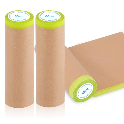 Chingcoo 3 pezzi di carta di copertura per pittore, 60 cm x 15 m, con strisce autoadesive, nastro adesivo per pittura professionale e ristrutturazione Chingcoo 3 pezzi di carta di copertura per pittore, 60 cm x 15 m, con strisce autoadesive, nastro adesivo per pittura professionale e ristrutturazione