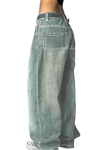 EMMIOL Women Boyfriends Hip Hop 90s Vintage Baggy Jeans Loose Denim Pants Mid-Low Waist Jeans