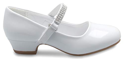 Olivia K Girls Kitten Heels Mary Jane Shoes - Round Toe with Rhinestone Strap- Easy on Off2