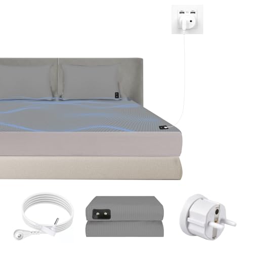 HUNAIGEE - Juego de cama de 200 x 200 cm, juego de cama de puesta a tierra, alfombra de puesta a tierra, fibra plateada para un mejor sueño, algodón orgánico, color gris