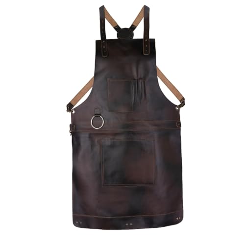 Leathershire Full Grain Leather & Canvas Apron Butcher BBQ Cooking Blacksmith Barber and Woodworking Apron (Dark Brown 2)