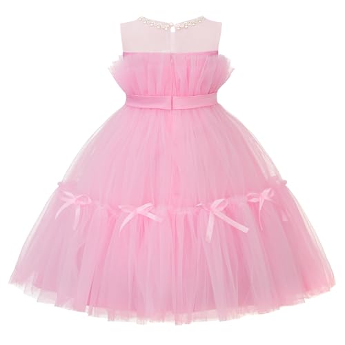 Uhnice Flower Girl Bow Dress Sleeveless Tulle Gown with Pearl Beading for Wedding Birthday Party2