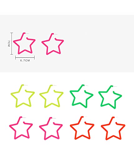 90S Retro Neon Star Triangle Circle Hoop Earrings Vintage For Party Disco Colorful Big Hoop Earrings Colorful Earrings Dangle Earrings For Women Girls-Pink Star #TOP4