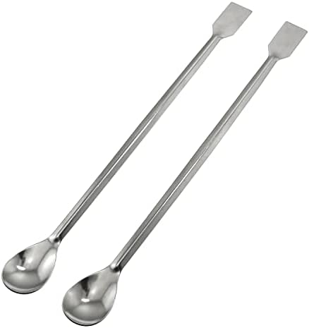 2PCS Extended 30cm/11.8 inch Sampling Spoon, Lab Spatula, 2 in 1 Stainless Steel Lab Spoon Spatula/Laboratory Sampling Spoon Mixing Spatula, Reagent Sampling Spoon Spatula Tool