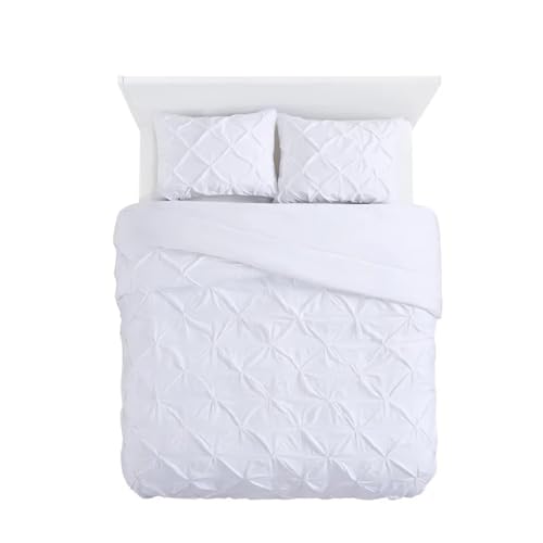 Edredón King de algodón premium Pintuck blanco Ropa de cama de lujo con relieve suave de 3 piezas 2