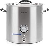 Klarstein Brauheld Pur - Mash Kettle, Beer Brewing System, Integrated Thermometer, 0.7 mm Wall Thickness, 3 mm Thick Sandwich Base Suitable for Induction Hobs, 1/2' Drain Tap, Silver, 35 litres