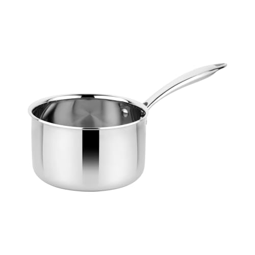 Image of Prabha Prima Saucepan without Lid, Stainless Steel, Kitchen Sauce Pan Utensils, 12cm, 0.9L, Sauce Pan Container, Induction & Gas Stove Suitable, teapan, milkpot, milkpan, egg /milk /water boiler chaipan