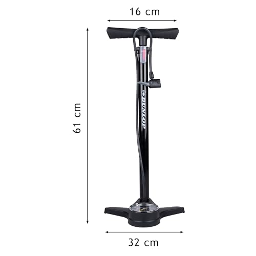 Dunlop Fahrradpumpe mit Manometer - Luftpumpe Fahrrad mit 2 Adaptern - für Alle Ventile - Dunlop… – Ansicht 2