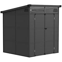 Outsunny 6 x 6ft Outdoor Storage Shed, Plastic Garden Shed with Windows and Air Vents, Outdoor Resin Tool Shed with Latch Doors for Garden, Deck