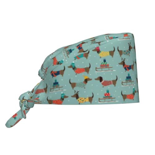 Christmas Dachshunds Unisex Adjustable Surgical Sweatband - Elastic Bandage Cap - Scrub Caps for Nurse Working Cap