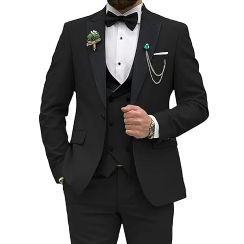 Costume 3 pièces pour homme coupe ajustée avec veste gilet pantalon et cravate noire