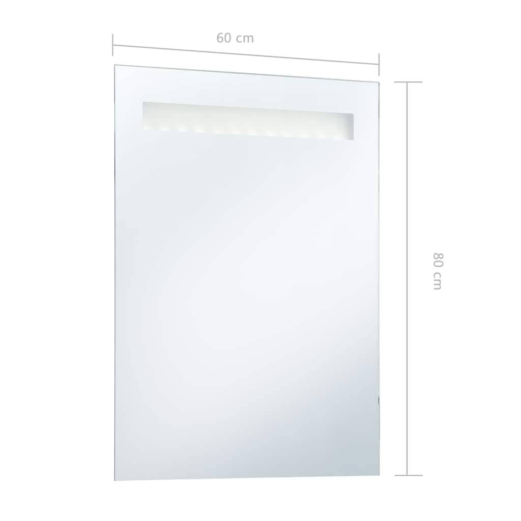 Łazienkowe lustro ścienne z diodami LED 60 x 80 cm, rama ze szkła i aluminium, ochrona IP44, listwa świetlna 6 W, srebrne lustro dekoracyjne do łazienki, korytarza, sypialni, precyzyjne