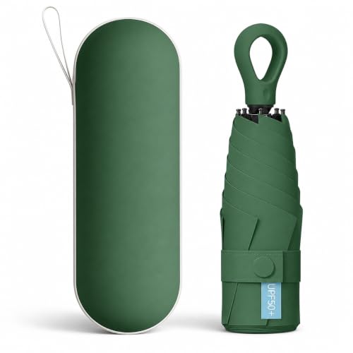 Image of Mini Umbrella with Case for Men & Women (Manual Open) Compact Travelling Pocket Umbrella, Polyester & UV Protect Fabric for Summer /Anti-Slip Handle- Use in Rain & Summer-Foldable Windshield
