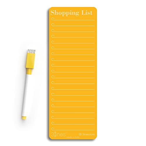 Image of 3 Lines Shopping List Fridge Magnet with Marker|Smart Planning & Shopping for Family, Working Professionals|to Do List| Acrylic Magnetic Notepad for Kitchen Organisation|9x24 cms|Papaya Color|Regular
