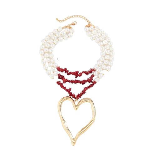 Collar de perlas para hombre estilo bohemio con colgante de corazón