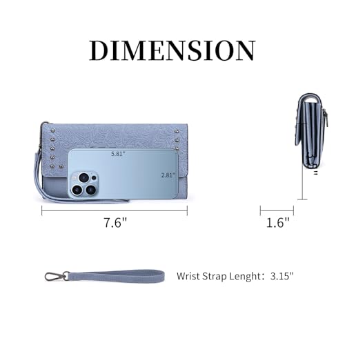 Image of FALAN MULE Wallets for Women Trifold Wristlet Wallets Large Capacity RFID Blocking Ladies Purse Credit Card Holder