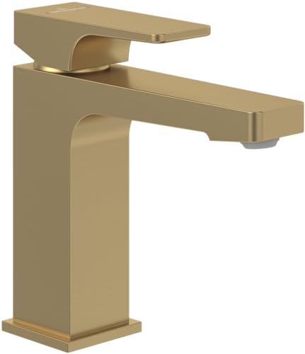 Villeroy & Boch Architectura Square Waschtischarmatur, Wasserhahn Bad mit Zugstange und Keramikkartusche, Waschbeckenarmatur wassersparend, Auslauf Höhe 113mm, eckig, Brushed Gold