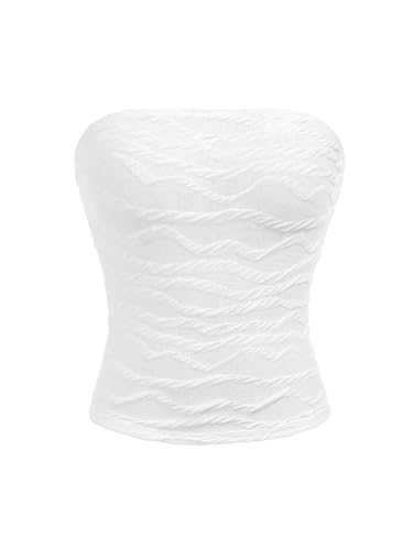 OYOANGLE Girl's Textured Strapless Tube Top Knitted Slim Fit Bandeau Tank Tops