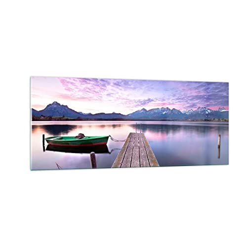 Moderne Impression sur Verre 100x40cm Image Tableau en Verre Decoration Murale lac montagnes eau Grand Tableaux Decoratifs Muraux Chambre Cuisine Panoramique Deco Cadre Salon Art Wall GAB100x40-3671