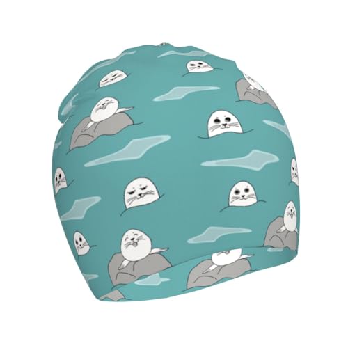 Sea Animal of Seal Pattern Kids Beanie Hats Warm Knit Beanie Cap Skull Caps Gifts Decor for Boys Girls White