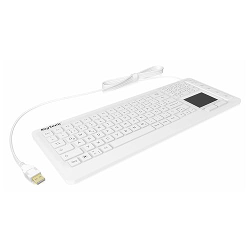 KeySonic KSK-6231 INEL (DE) Industrie Tastatur, USB-kabelgebunden mit Touchpad, wasserdicht, staubdicht (IP68), Silikon, weiß