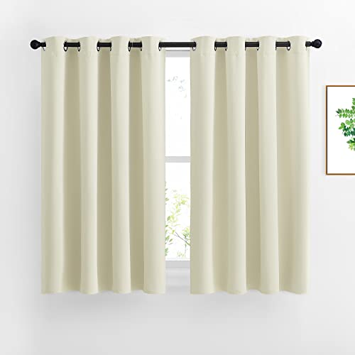 NICETOWN Short Window Curtains 45" L - Grommet Sunlight Reducing Solid Vertical Curtains and Drapes for Cafe & Home Office, Beige, 52" Wide Per Panel,