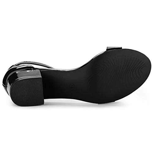 Allegra K Allegra K Women's Low Block Heel Black Patent Leather Ankle Strap Sandals - 8.5 M US