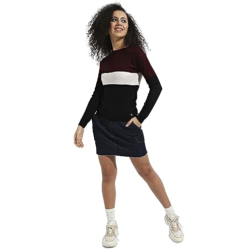 Image of PINACOLADA Women's Geometric-Textured Pullover Sweater for Casual Wear | Crew Neck | Long Sleeves | Pull On Closure | Sweater Crafted with Comfort Fit for Everyday Wear