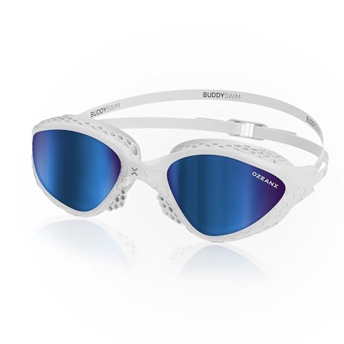 Buddyswim Schwimmbrille OzeanX. Schwimmbrille Herren mit UV400-Schutz. Antibeschlag Schwimmen Zubehör Damen. Swimming Goggles mit XVISION Panorama-Gläsern. Hydrodynamische Passform für Schwimmen.