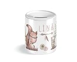 Yuweli® Kinder Spardose Eichhörnchen personalisiert mit Name für Mädchen oder Junge