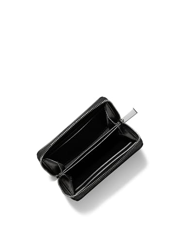 Image of Michael Kors Jet Set Small Zip Around Card Case, Silver-Tone Hardware /Tonal Signature Coated Twill /Black