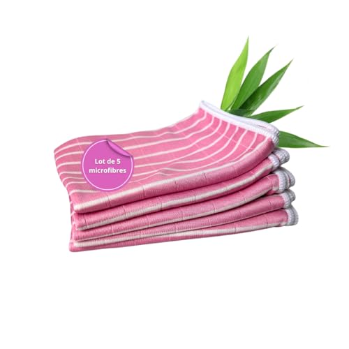 TECH N'FAST Chiffon Bambou - Essuyage vitre sans Trace, INOX, chromes, miroirs - Lot de 5...