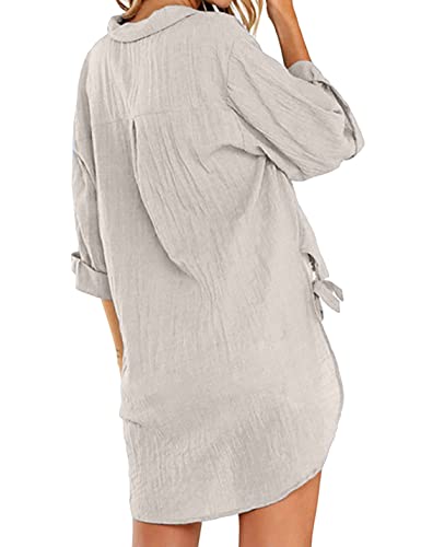 Image of Bozanly V Neck 3 /4 Sleeve Button Shirts Summer Beach Blouse Tops for Women