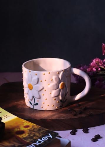 Image of WEAVING HOMES Wildflower Ceramic Coffee Mug for Office, Stylish Tea Cup for Woman, Modern Travel Mug (350 Ml)