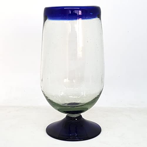 Mexhandcraft Cobalt Blue Rim 17 Oz Tall Water Goblets (Set Of 6), Recycled Glass, Lead-Free, Toxin-Free (17 Tall Water Goblet) #TOP2