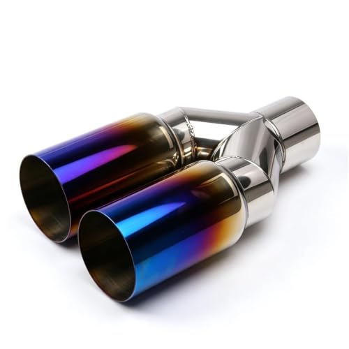 Embouts d'échappement universels double cylindre en inox bleu brûlé entrée 63mm