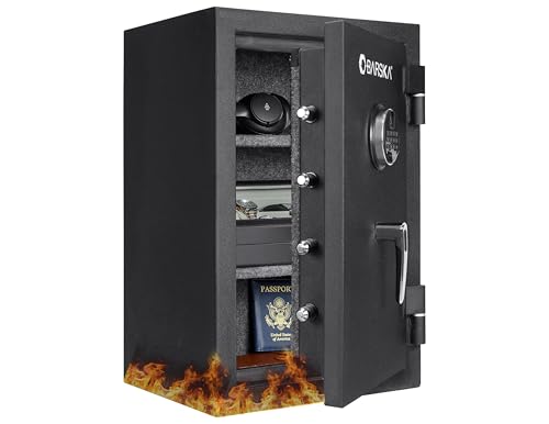 Barska 2.02 Cu Ft Fireproof Biometric Safe with Fingerprint & Keypad Lock – Digital Security Safe with LED Light, Alarm, Dual Access, 30 Min Fire Protection, for Home or Office