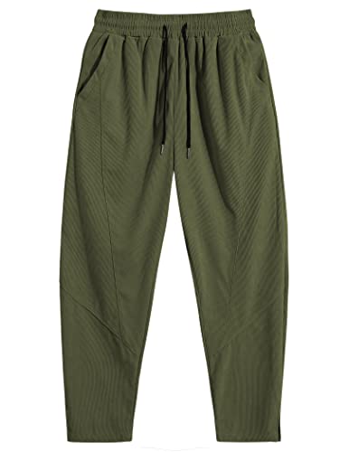 COOFANDY Men's Corduroy Pants Elastic Waist Drawstring Harem Pants Fashion Loose Casual Long Trousers with 4 Pockets3