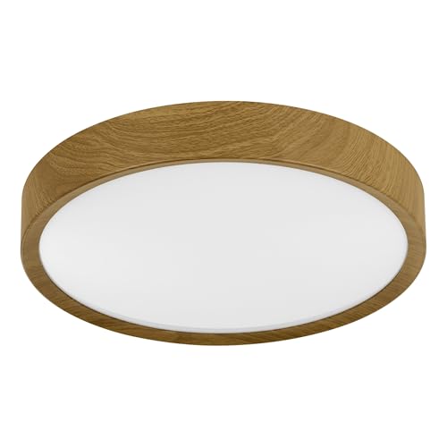EGLO LED Deckenleuchte Musurita, 1 flammige Deckenlampe, Wohnzimmerlampe, Küchenlampe aus Stahl und Kunststoff, Flurlampe Decke in Holz-Optik, Weiß, Ø 34 cm