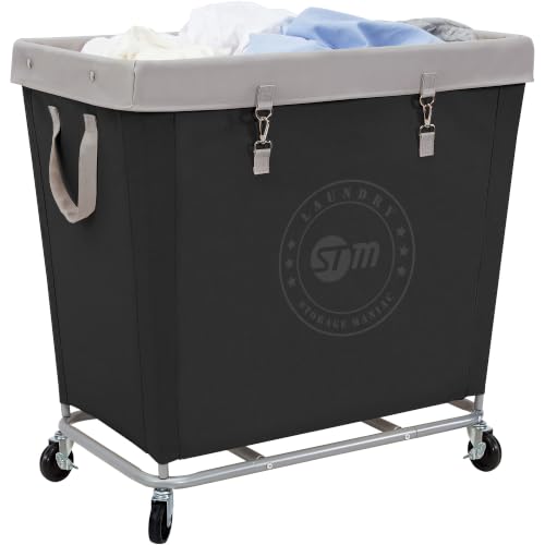 STORAGE MANIAC Commercial Laundry Hamper with Heavy Duty Steel Frame, 320 L Industrial Laundry Basket Cart with Wheels for Hotel, Home, Laundry Room, 31.7''L x 19.3''W x 30.91''H, Large Blac
