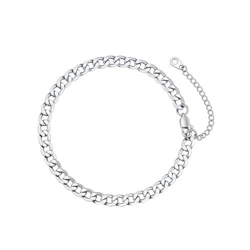 FaithHeart Ankle Bracelets for Women Silver Anklets for Women Waterproof Stainless Steel Miami Cuban Link/Beaded/Figaro Anklets Adjustable Length Summer Beach Foot Jewelry with Gift Box Bead