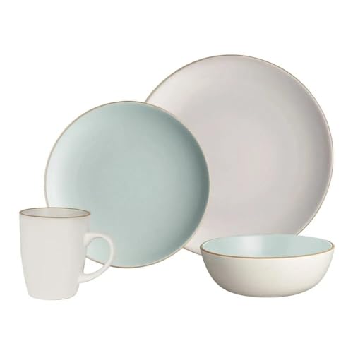 Recopilación de Vajilla crisa los más solicitados. 44 Chefmaker Vajilla redonda AURA, Elegante, Moderna, 16 piezas para 4 personas, porcelana, color blanco con menta
