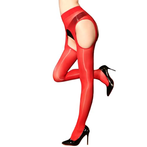 Image of Shiny Suspender Pantyhose for Women Sheer Garter Tights Suspender Stockings