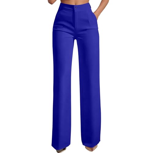 Pantalon droit en lin pour femme avec poches et taille élastique