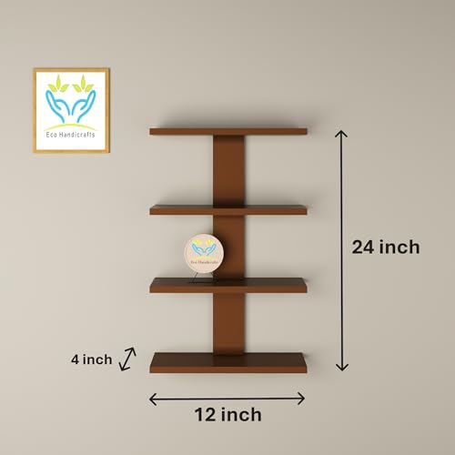 Image of Wooden Wall Mounted Floating Rack Shelves Book Stand Display Hanging Shelf Living Room Bedroom Storage Home Office for Decoration Showcase (Brown)