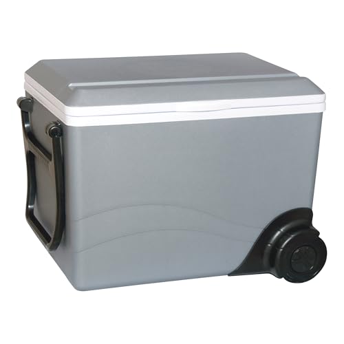 Koolatron Electric Portable Cooler Plug in 12V Car Cooler/Warmer 36 qt (34 L) w/Wheels,No Ice Thermo Electric Portable Fridge for Camping,Travel Road Trips Trucking with DC Power Cord,Gray/White.